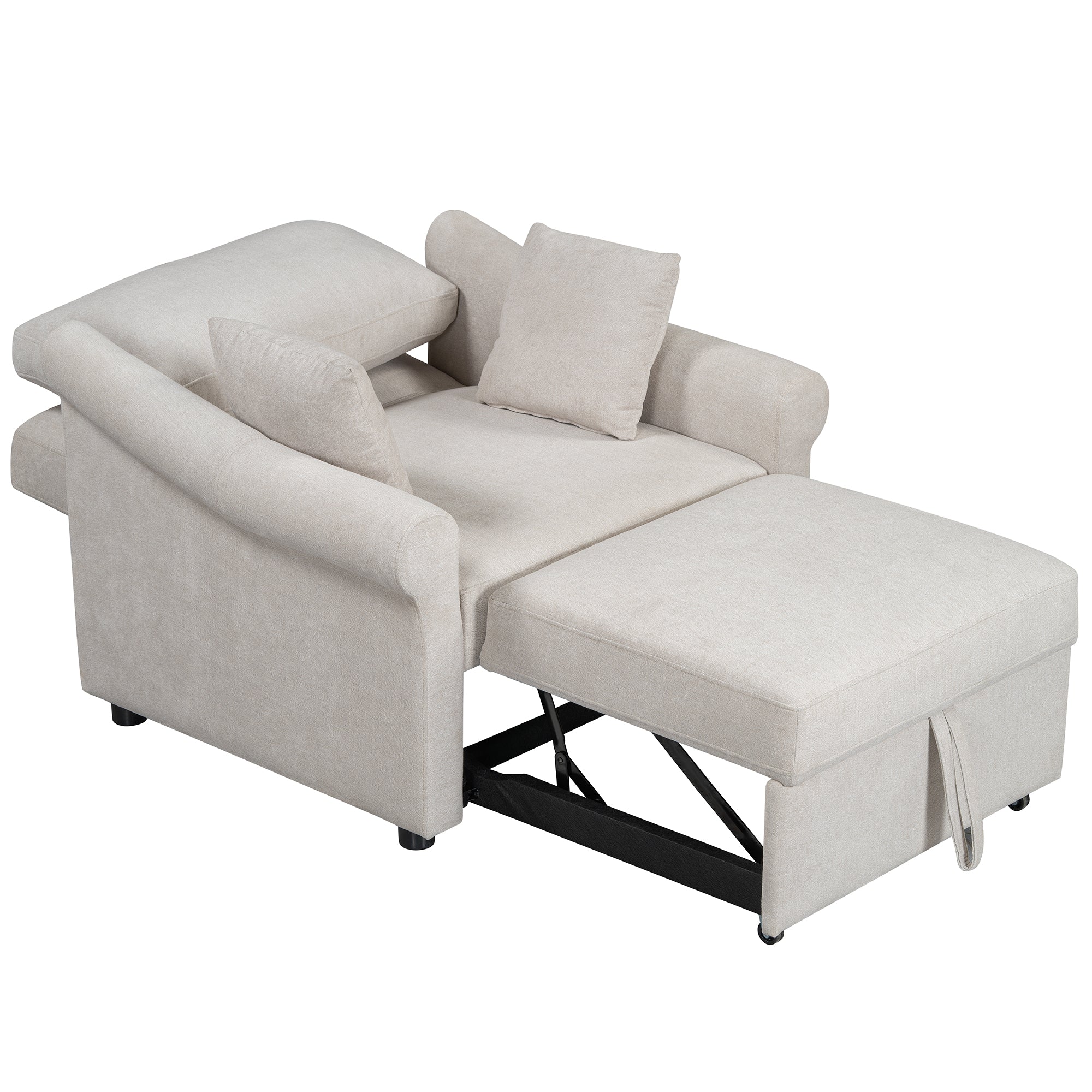 Polibi Chenille Convertible Sleeper Chair with Adjustable Backrest, Beige