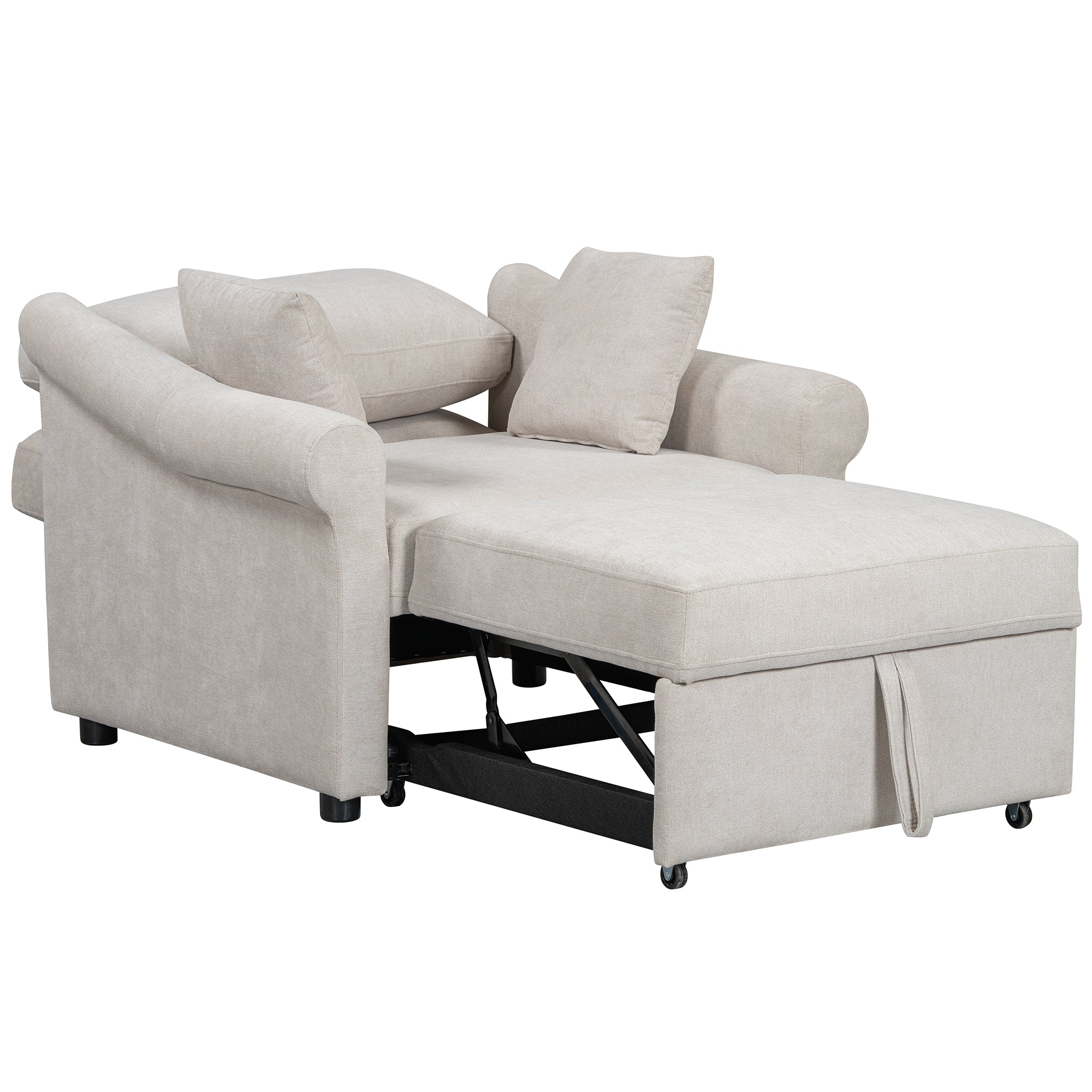 Polibi Chenille Convertible Sleeper Chair with Adjustable Backrest, Beige