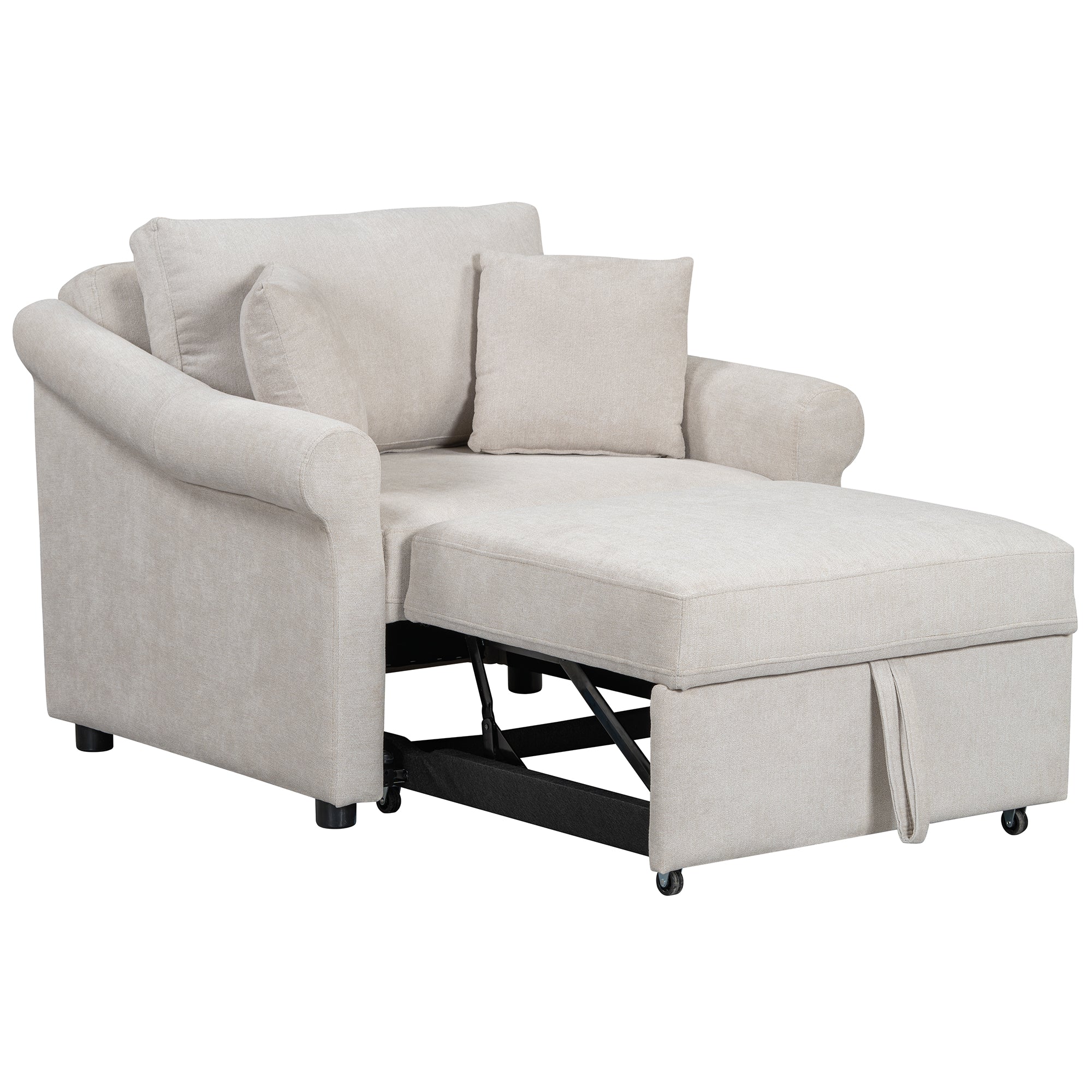 Polibi Chenille Convertible Sleeper Chair with Adjustable Backrest, Beige