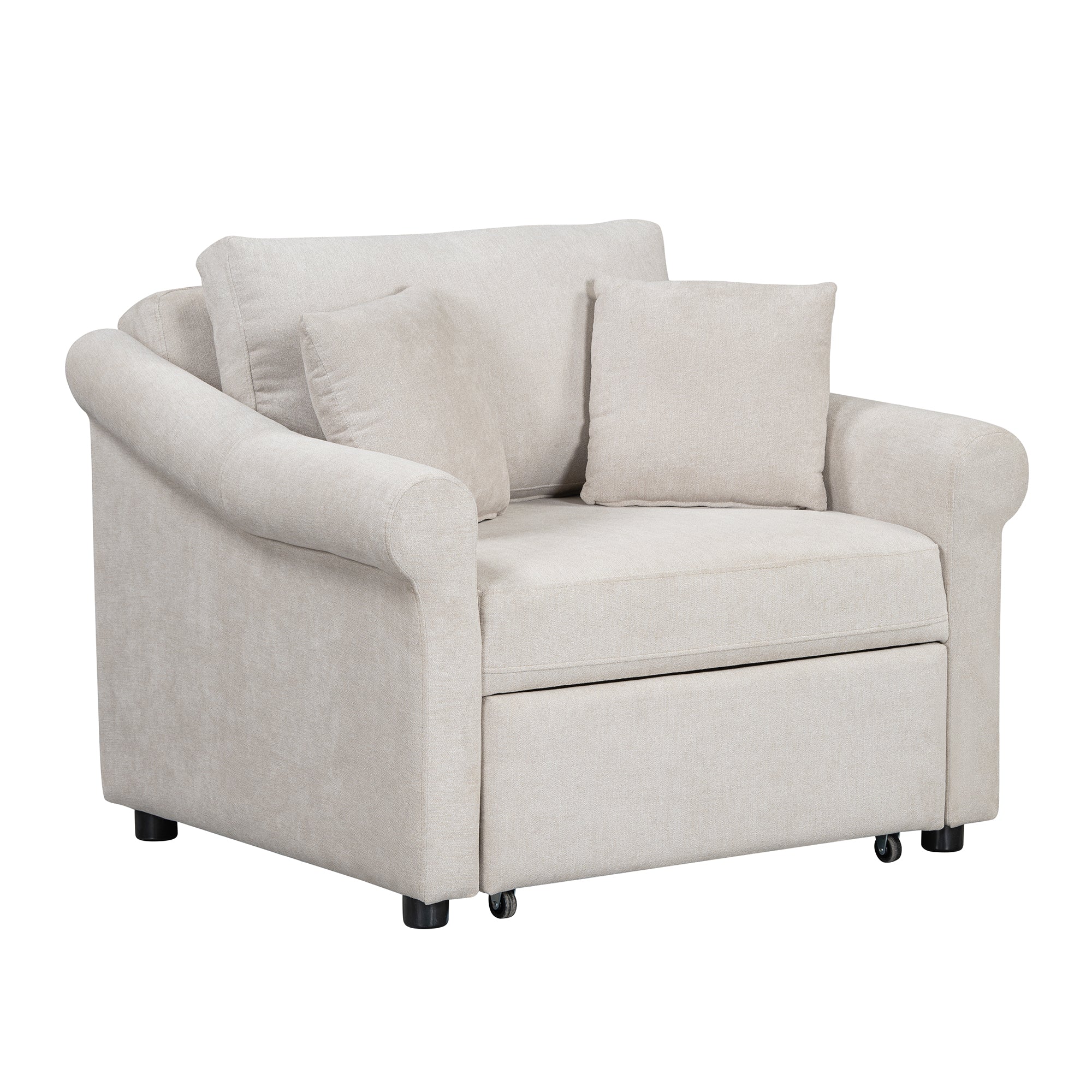Polibi Chenille Convertible Sleeper Chair with Adjustable Backrest, Beige