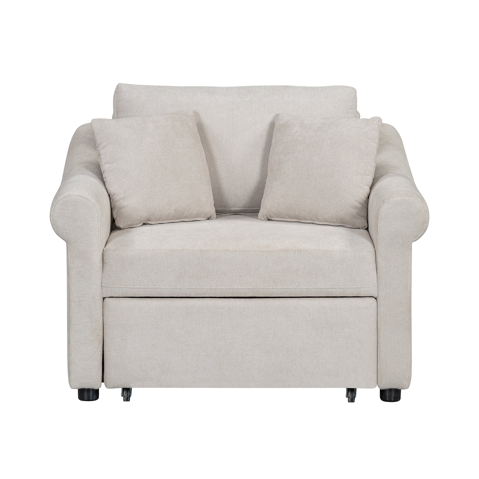 Polibi Chenille Convertible Sleeper Chair with Adjustable Backrest, Beige