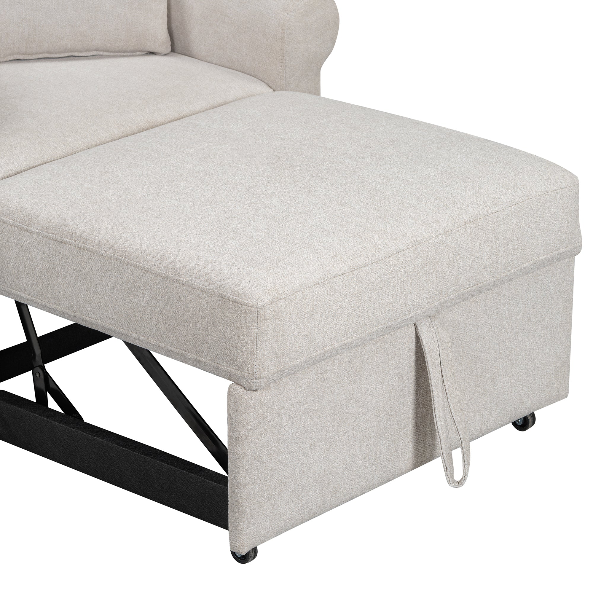 Polibi Chenille Convertible Sleeper Chair with Adjustable Backrest, Beige