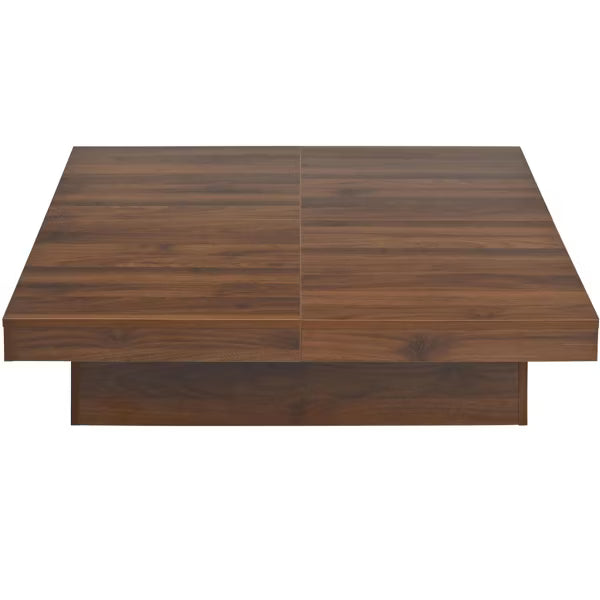 Polibi Hidden Storage Square Coffee Table, Walnut