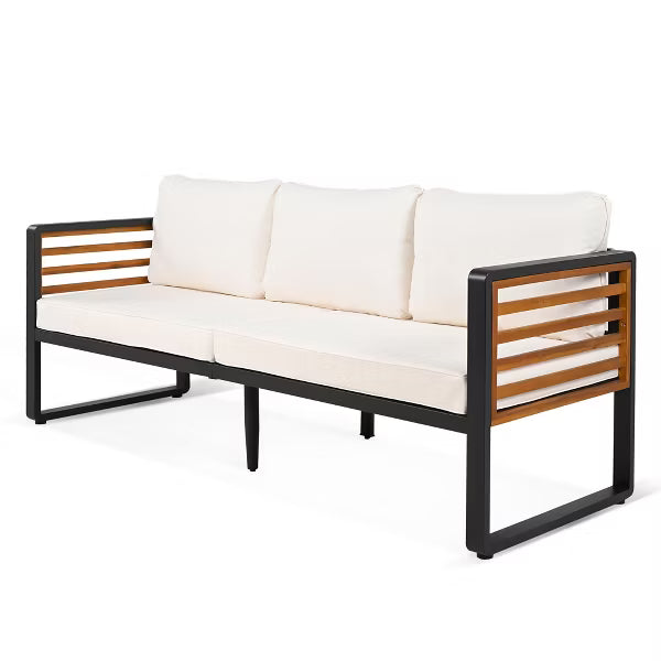 Polibi 4-Piece Outdoor Patio Conversation Set with Removable Cushions, Black & Beige