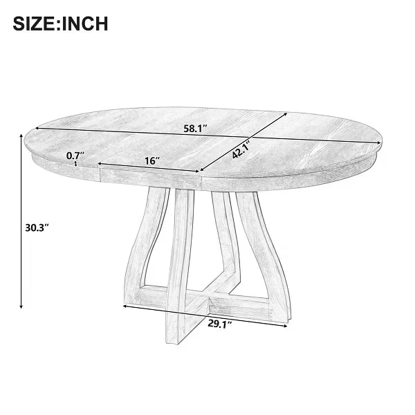 Polibi Extendable Dining Table with X-Shaped Sculptural Base & Curved Leg Stability Design, Natural Wood Wash