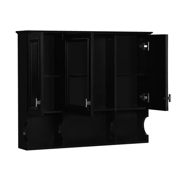 Polibi Modern Wall Mounted Bathroom Medicine Cabinet with Mirror, Open Shelves, Black