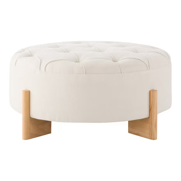 Polibi 32" Round Tufted Chenille Ottoman, Beige