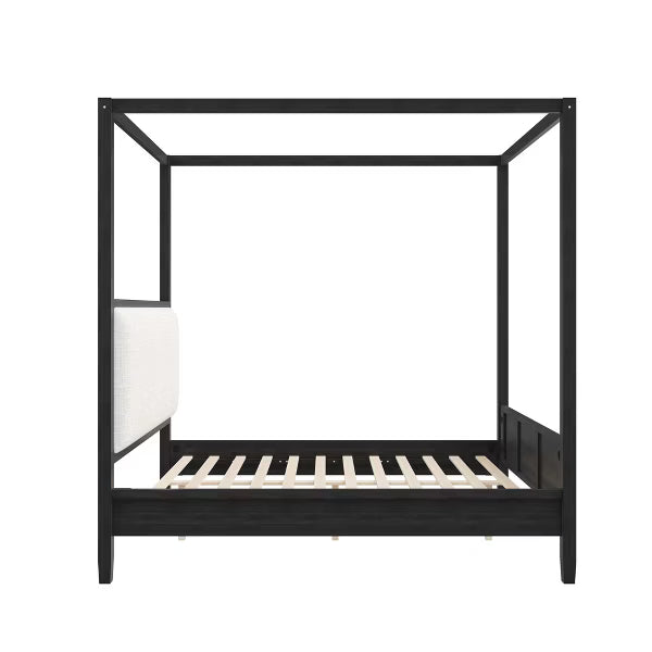 Polibi Modern Canopy Platform Bed with Upholstered Headboard, Queen, Black