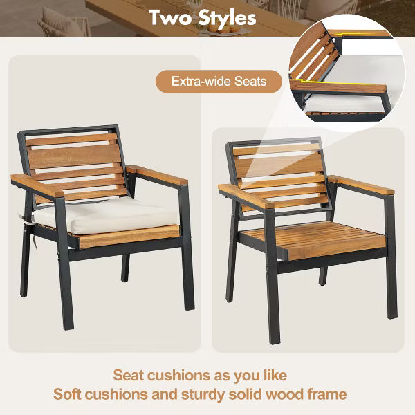 Polibi 7-Piece Acacia Wood Outdoor Dining Set with 74.8" Slatted Table & 6 Cushioned Armchairs, Beige