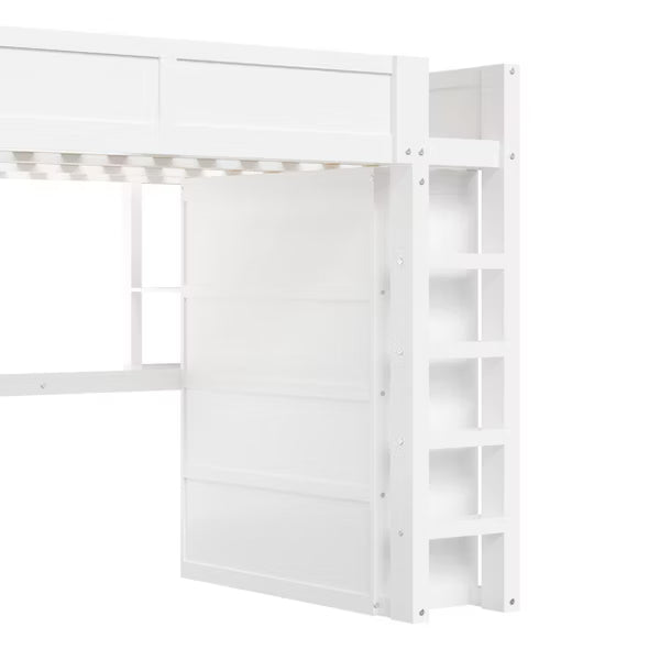 Polibi Queen Loft Bed with Built-in Wardrobe, Desk, USB Charging Headboard