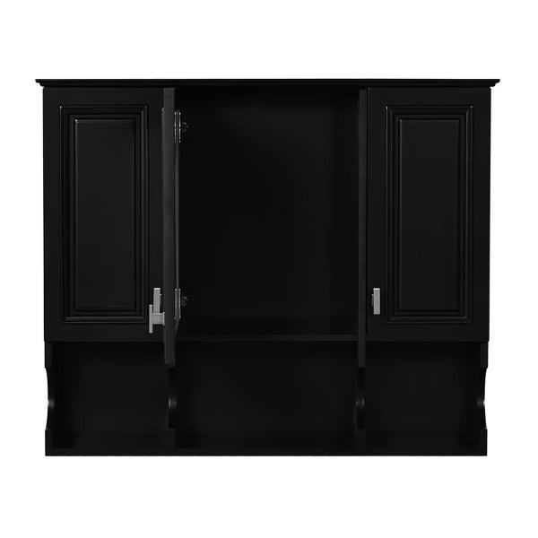 Polibi Modern Wall Mounted Bathroom Medicine Cabinet with Mirror, Open Shelves, Black