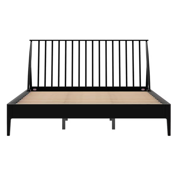 Polibi Boho Platform Bed Frame with Tall Slanted Headboard & Metal Support, King, Black