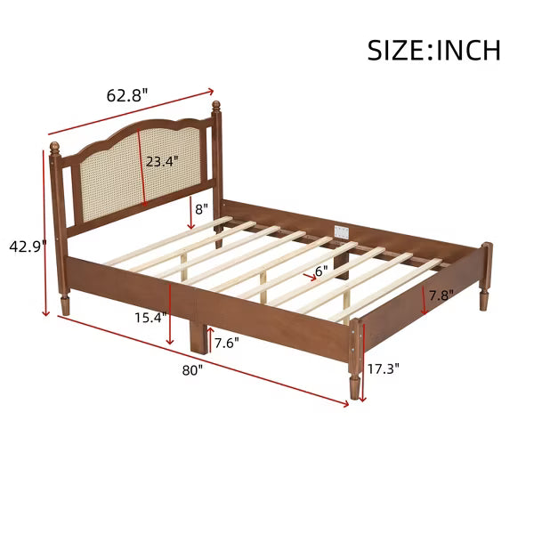 Polibi Vintage Rattan Arch Wood Platform Bed