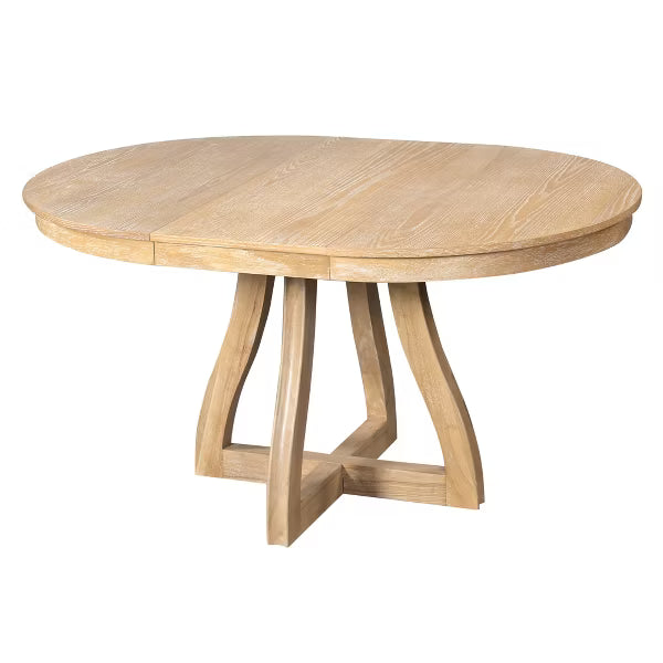 Polibi Extendable Dining Table with X-Shaped Sculptural Base & Curved Leg Stability Design, Natural Wood Wash