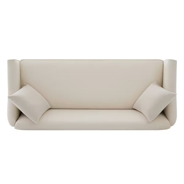 Polibi Modern Chenille 3-Seater Sofa with 2 Throw Pillows and Rubberwood Base, Beige