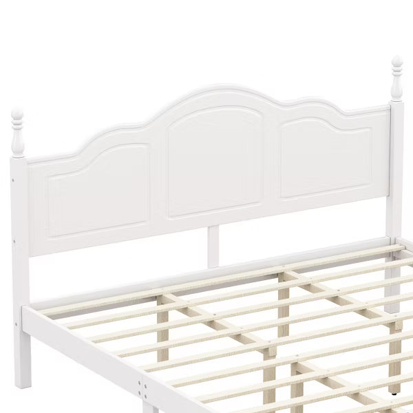 Polibi Retro-Style Wood Platform Bed Frame with Wooden Slat Support, King, White