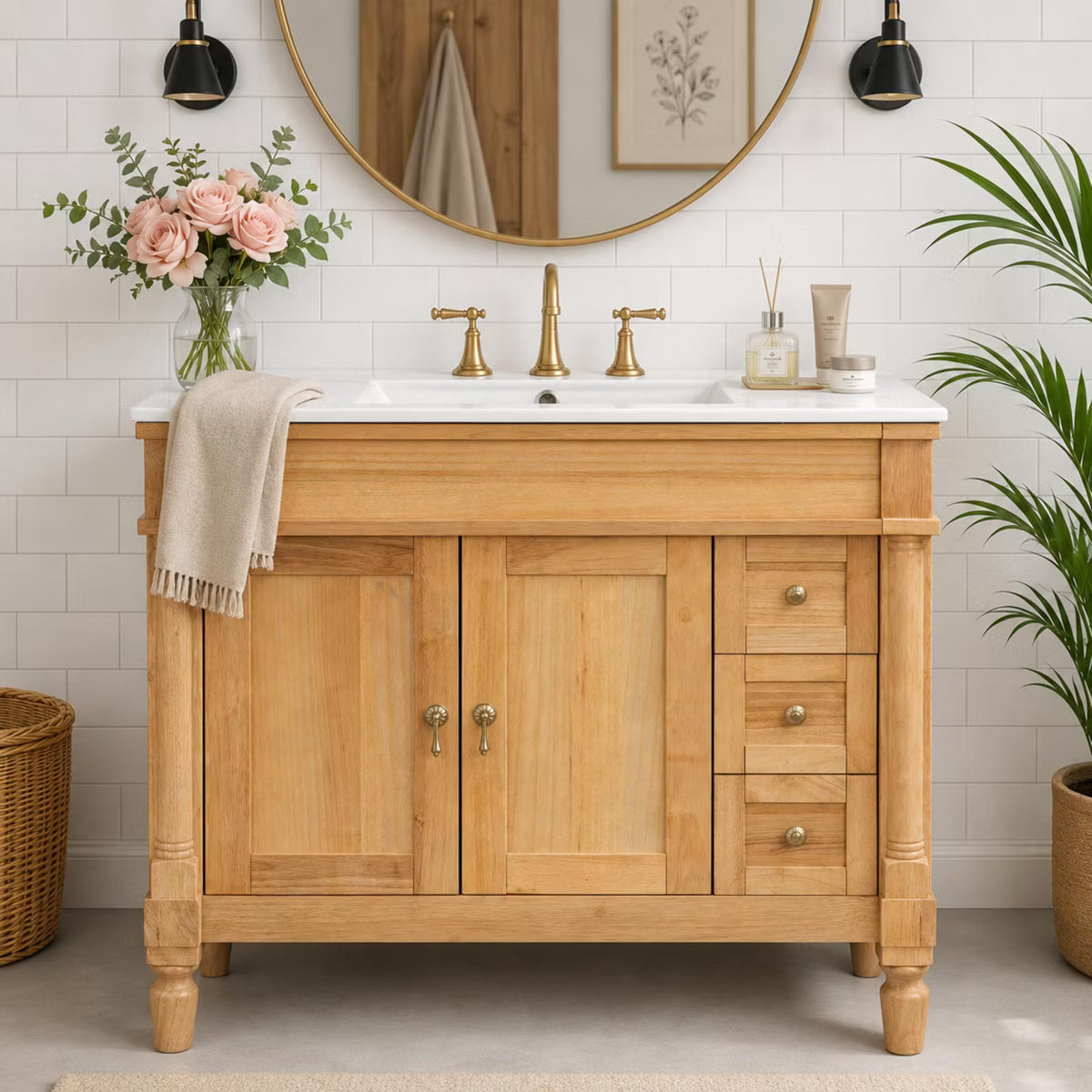 Polibi 36" Bathroom Vanity with Ceramic Sink, Soft Close Doors, Adjustable Shelves for Bathroom, Wood