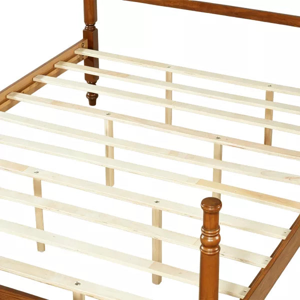 Polibi Spindle Post Bed Frame with Curved Wood Headboard, Queen, Walnut