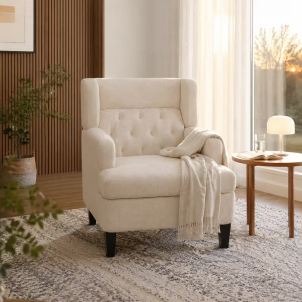 Polibi Modern Upholstered Tufted Accent Armchair with High-Back Support, Beige
