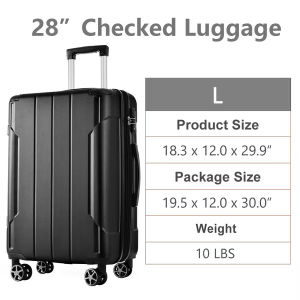 Polibi 28" Expandable Hardshell Checked Luggage, Black