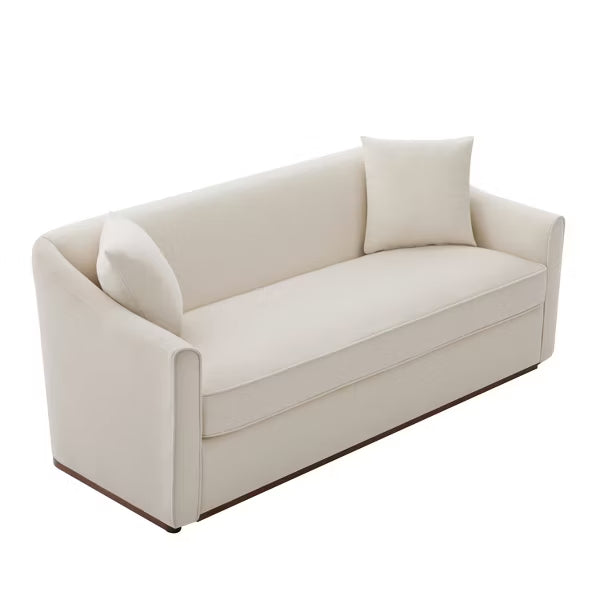 Polibi Modern Chenille 3-Seater Sofa with 2 Throw Pillows and Rubberwood Base, Beige