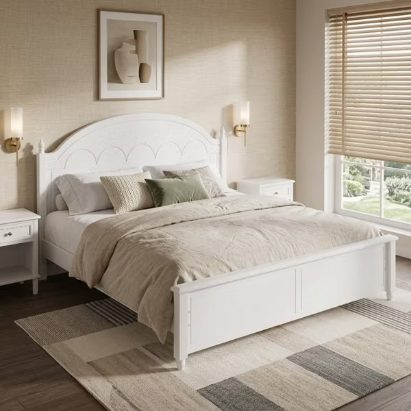 Polibi Wood Bed Frame with Paneled Footboard, King, White