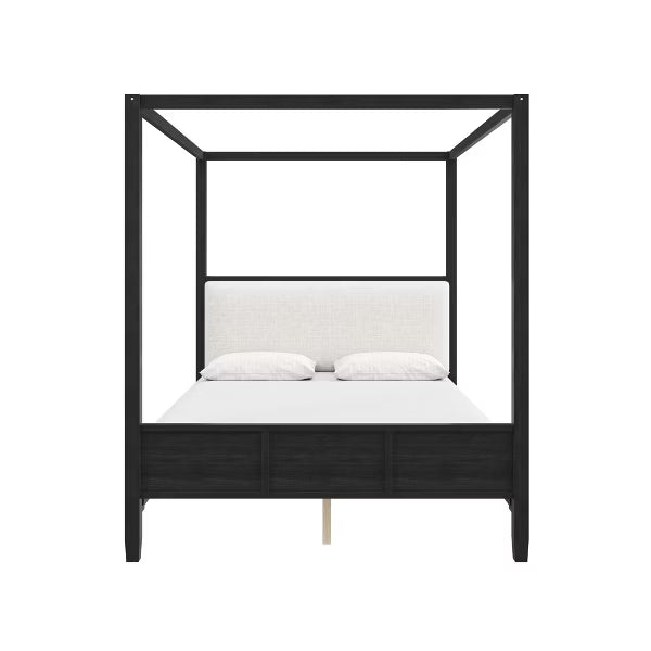 Polibi Modern Canopy Platform Bed with Upholstered Headboard, Queen, Black