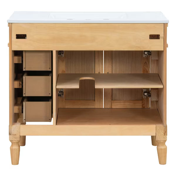 Polibi 36" Bathroom Vanity with Ceramic Sink, Soft Close Doors, Adjustable Shelves for Bathroom, Wood