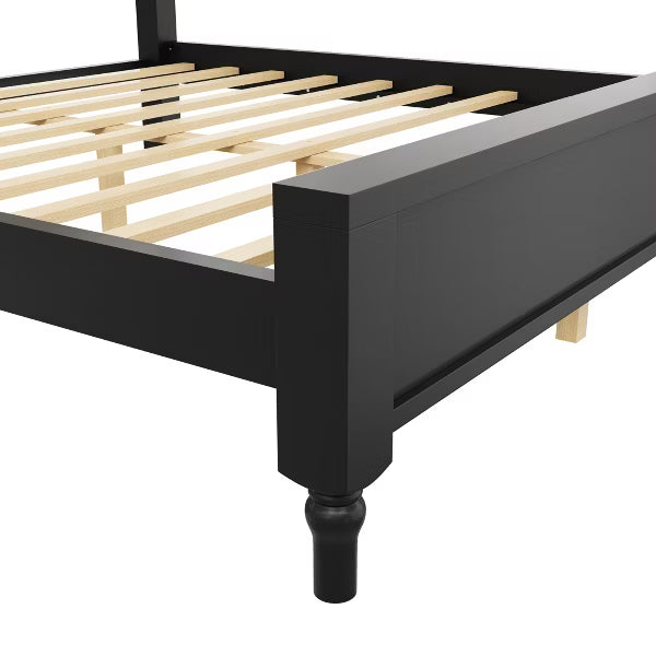 Polibi Wood Platform Bed with Upholstered Headboard, King, Beige+Black