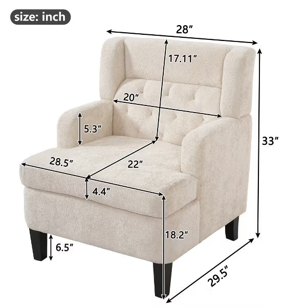 Polibi Modern Upholstered Tufted Accent Armchair with High-Back Support, Beige
