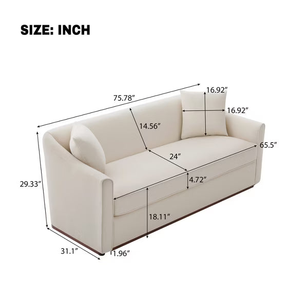 Polibi Modern Chenille 3-Seater Sofa with 2 Throw Pillows and Rubberwood Base, Beige