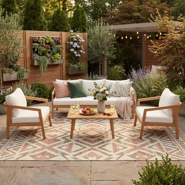 Polibi Acacia Wood Patio Conversation Set, 4-Piece