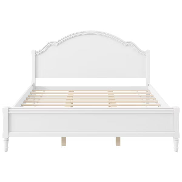 Polibi Solid Wood Platform Bed with Sculpted Headboard, King, White