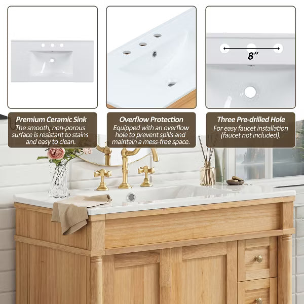 Polibi 36" Bathroom Vanity with Ceramic Sink, Soft Close Doors, Adjustable Shelves for Bathroom, Wood