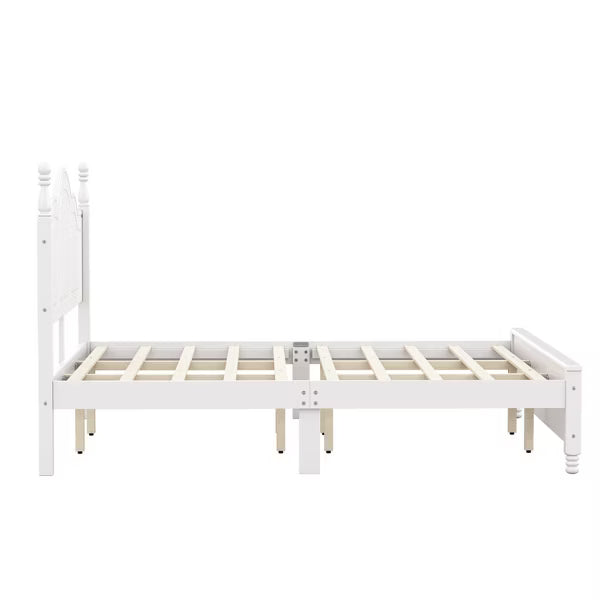 Polibi Retro-Style Wood Platform Bed Frame with Wooden Slat Support, King, White