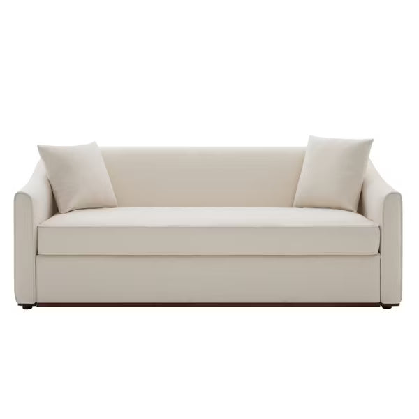 Polibi Modern Chenille 3-Seater Sofa with 2 Throw Pillows and Rubberwood Base, Beige
