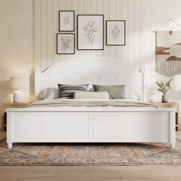 Polibi Wood Bed Frame with Paneled Footboard, King, White