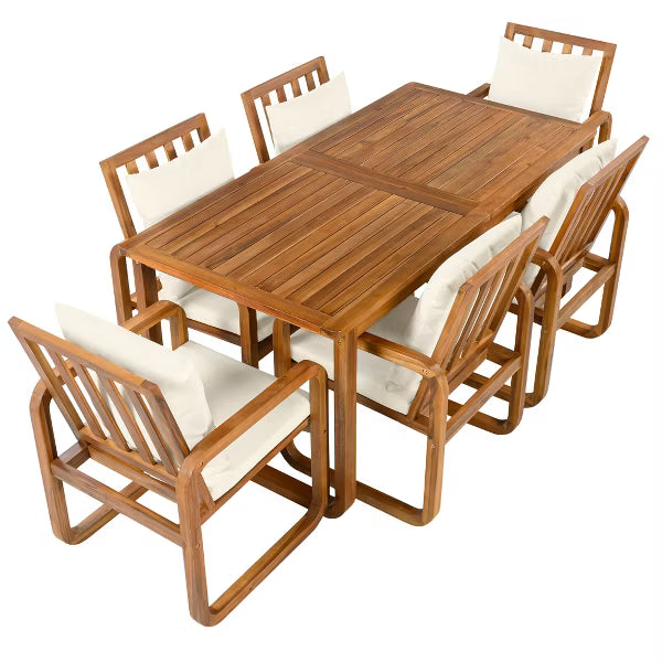 Polibi 7-Piece Acacia Patio Dining Set with Sculpted Loop Armchairs