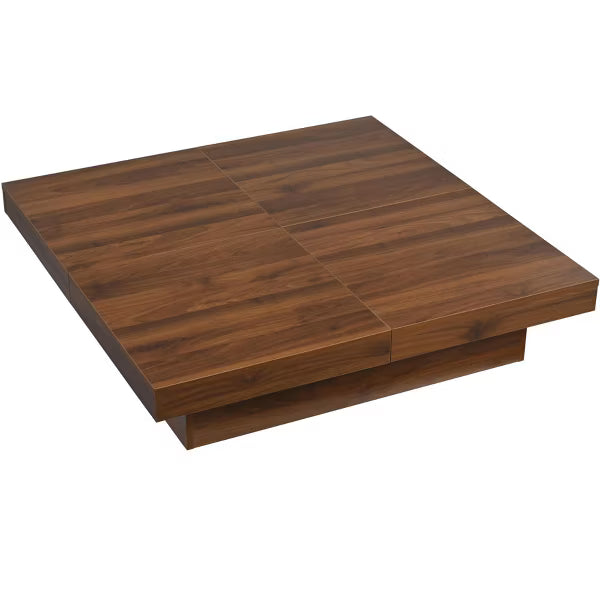 Polibi Hidden Storage Square Coffee Table, Walnut