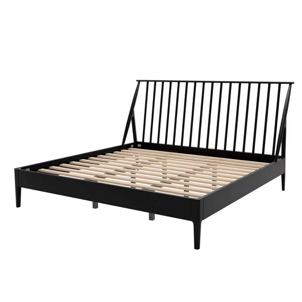 Polibi Boho Platform Bed Frame with Tall Slanted Headboard & Metal Support, King, Black