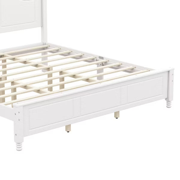 Polibi Retro-Style Wood Platform Bed Frame with Wooden Slat Support, King, White