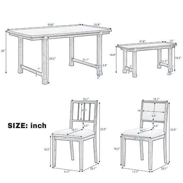 Polibi 6-Piece Dining Set with Oak Veneer Table, Natural Wood Wash & Beige