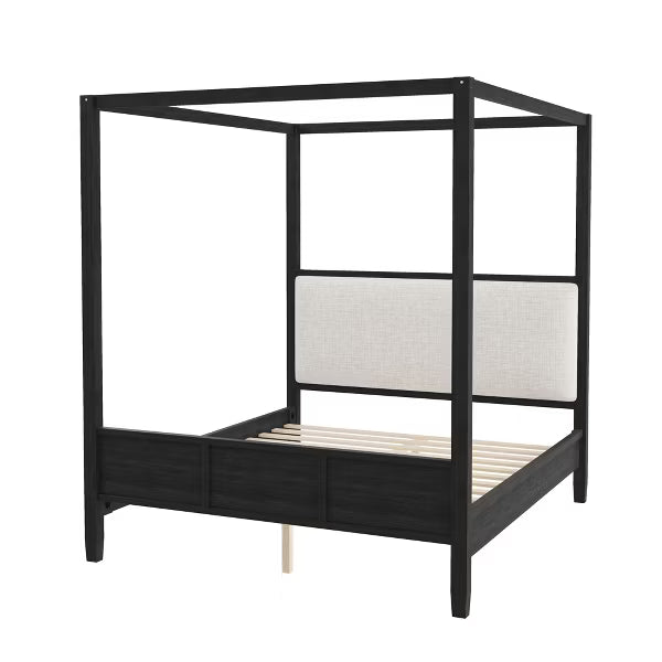 Polibi Modern Canopy Platform Bed with Upholstered Headboard, Queen, Black