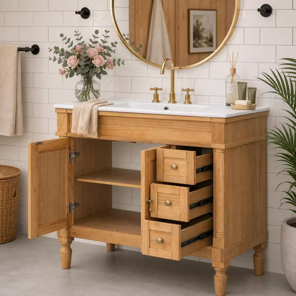 Polibi 36" Bathroom Vanity with Ceramic Sink, Soft Close Doors, Adjustable Shelves for Bathroom, Wood