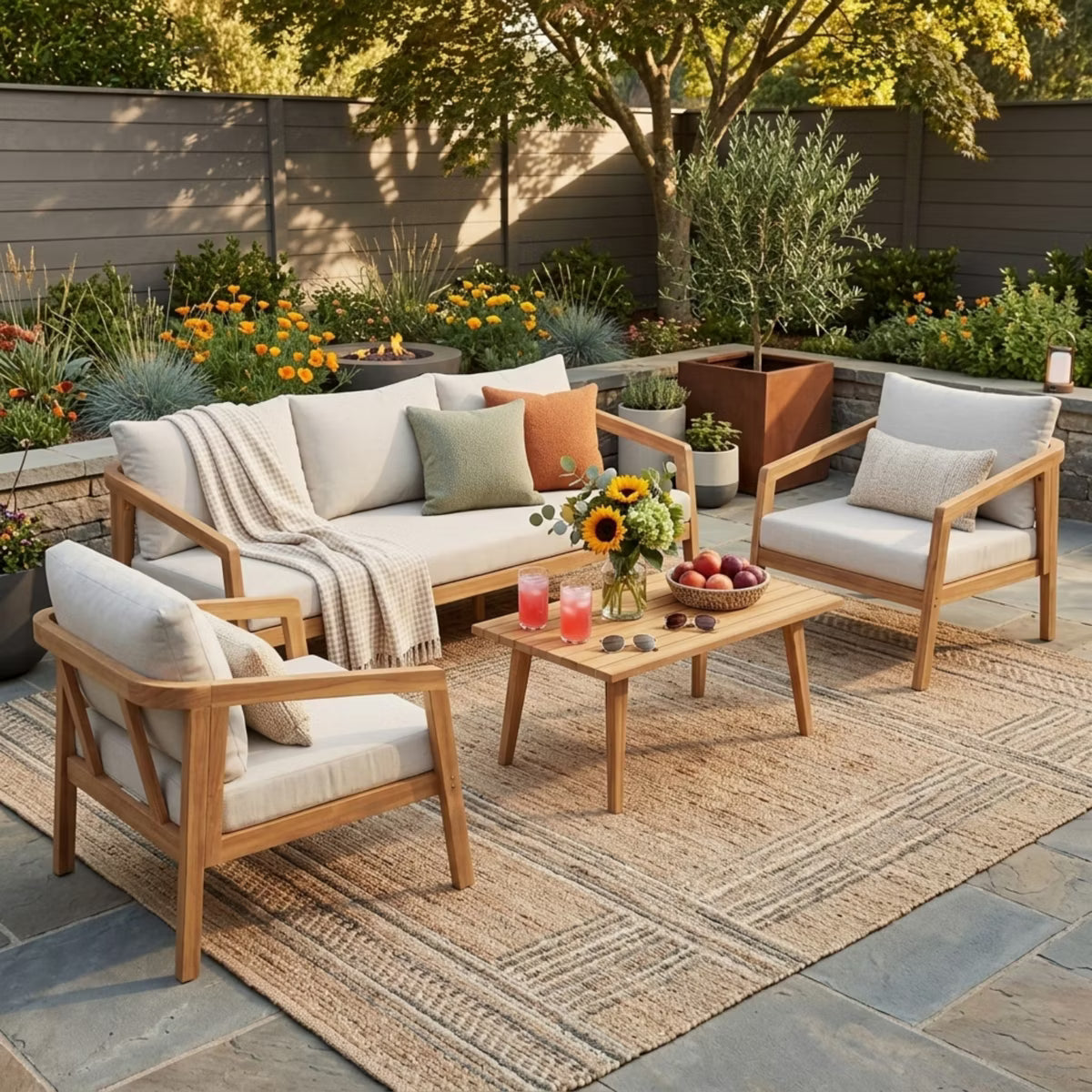 Polibi Acacia Wood Patio Conversation Set, 4-Piece