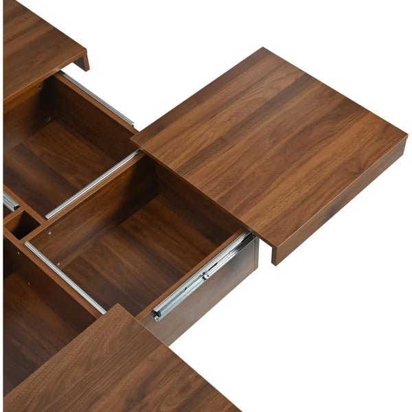 Polibi Hidden Storage Square Coffee Table, Walnut