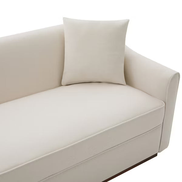 Polibi Modern Chenille 3-Seater Sofa with 2 Throw Pillows and Rubberwood Base, Beige