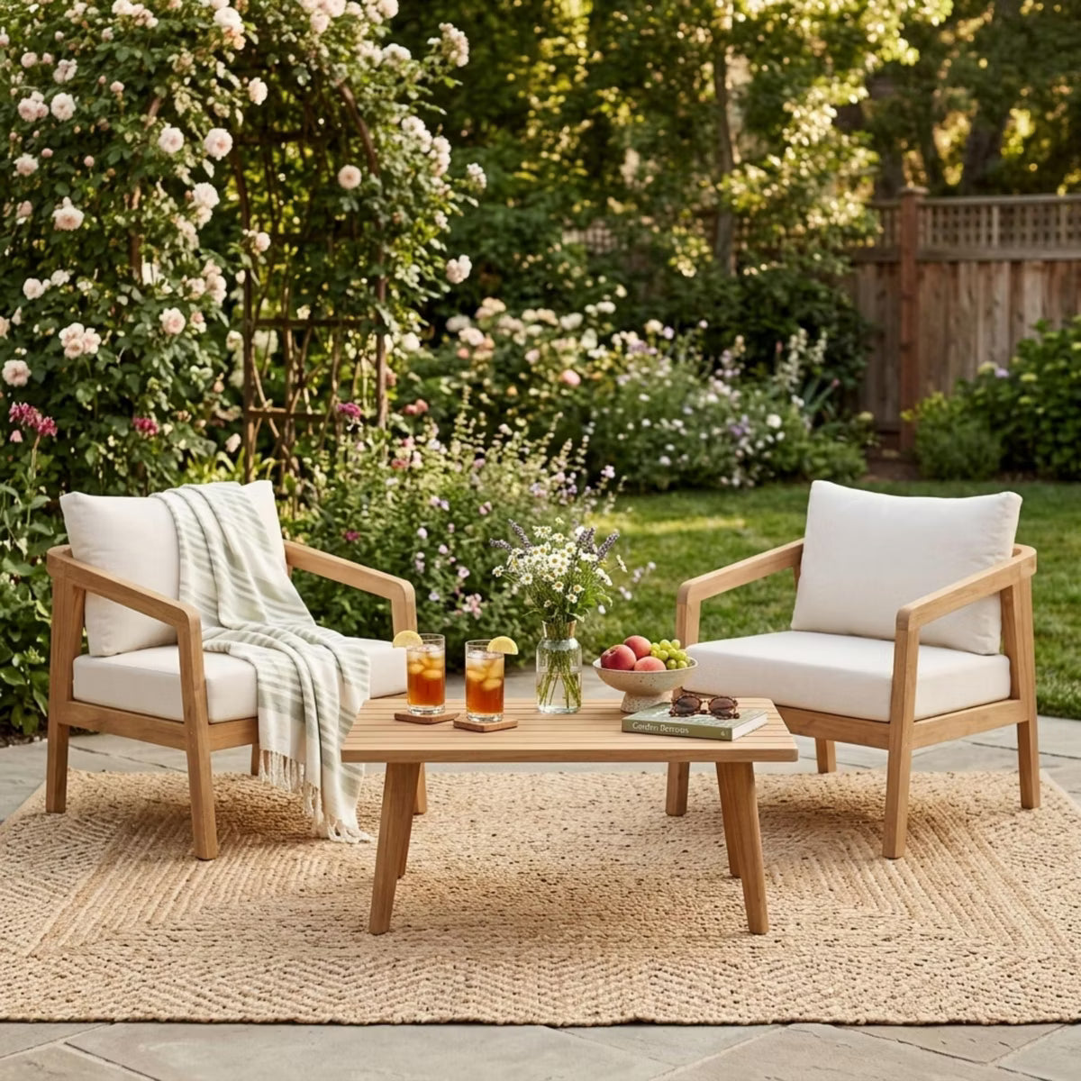 Polibi Acacia Wood Patio Conversation Set