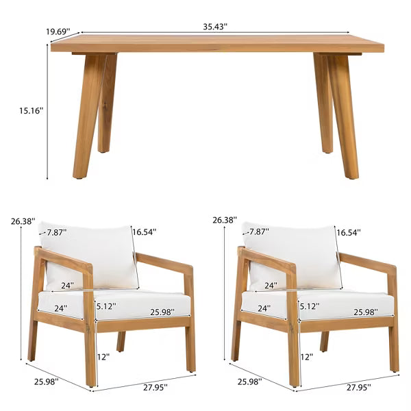 Polibi Acacia Wood Patio Conversation Set