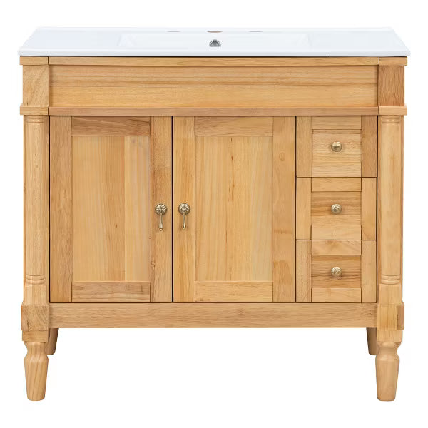 Polibi 36" Bathroom Vanity with Ceramic Sink, Soft Close Doors, Adjustable Shelves for Bathroom, Wood